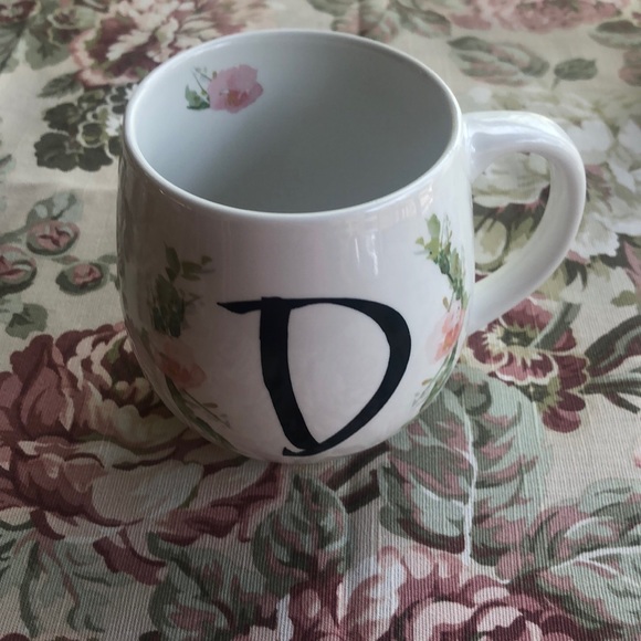 Floral “D” Monogram Mug - White with Pink Accents - Picture 1 of 3
